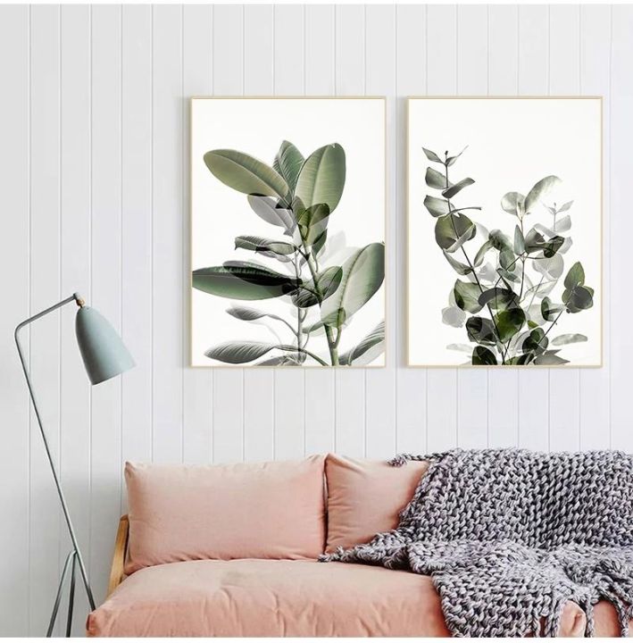 พืชสีเขียวใบพิมพ์โปสเตอร์-eucalyptus-wall-art-ภาพวาดผ้าใบสำหรับห้องนั่งเล่นในแง่ดีอ้างตกแต่งบ้าน