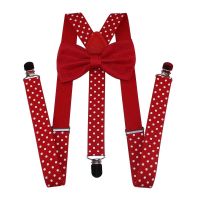 Fashion Bow Tie and Suspenders for Women Red Burgundy Print Dot Suspenders