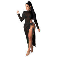 Summer Cover ups Women Female Solid color See-through Mesh Swimsuits Beach Swimwear Bathing Split Bandage Bikini Dress Cover up