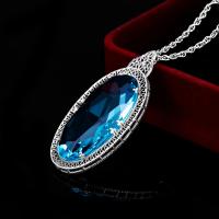 925 Sterling Silver Pendants For Women Vintage Oval Aquamarine Gemstone Pendant Necklace Gothic Style Fine Jewelry Wholesale New Pendants