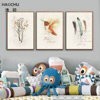 Hauochu Triptych วินเทจผ้าใบวาดภาพดอกไม้และนกโบราณทุ่งหญ้าชนบทโปสเตอร์ตกแต่งบ้านภาพติดผนังไร้กรอบเหอหยวนอนาคต