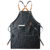 PU Leather Waterproof Cooking Baking Pocket Pinafore Master Apron For Kitchen Accessories Cafe Shop House Cleaning Women Apron