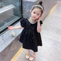 elegant Vintage balck dress with pearl evening party prom Dresses for Girls Short Sleeve cocktail Princess dresses kids Clothes