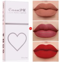 3 Pcs/Set Matte Velvet Lip Gloss Smooth Waterproof Long Lasting Non stick Cup Liquid Lipstick Not Dry Woman Beauty Lip Cosmetic