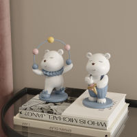 Nordic Creative น่ารัก Juggling Bear รูปปั้นเรซิ่น Kawaii Room Decor โต๊ะเครื่องประดับ Home Living Decor Art Figurines สำหรับภายใน