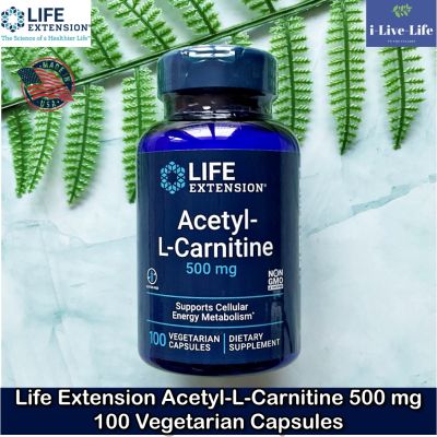 อะเซทิล-แอล-คาร์นิทีน Acetyl-L-Carnitine 500 mg 100 Vegetarian Capsules - Life Extension ALA