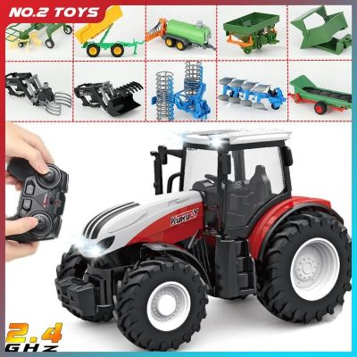 ✙﹍ jiozpdn055186 Farmer Set para Crianças Tractor Trailer com Farol LED 2.4G Controle Remoto Carro Truck Farming Simulator Presente Criança 1/24