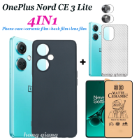 4in1เคสซิลิโคนนิ่ม OnePlus Nord CE 3 Lite สีดำฝ้าเคสโทรศัพท์กันกระแทก + ฟิล์มบางเซรามิก + ฟิล์มเลนส์ + ฟิล์มหลัง