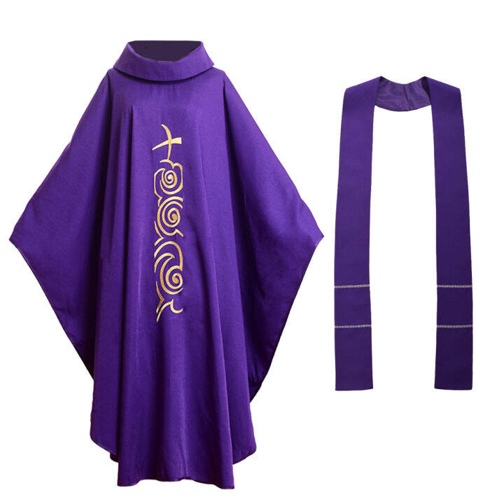 Church Purple Chasuble Cross Embroidered Priest Vestments Robe | Lazada PH