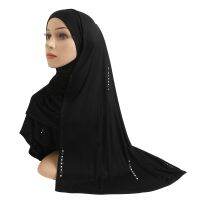 【YF】 H206 Modal Cotton Jersey Soft Long Scarf With Beadings Rectangular Hijab Ladys Headscarf Shawl Womens Bonnet Hat Caps