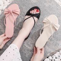 Han edition 2022 summer fashionable fine with bowknot is pure color contracted a word procrastinates wear non-slip beach slippers