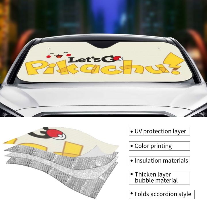 แผ่นกรองแสงติดรถยนต์-pikachu-pikachu-ที่บังแดดในรถพับได้ที่บังแดดหน้ารถสะท้อนแสงกระบังแสง