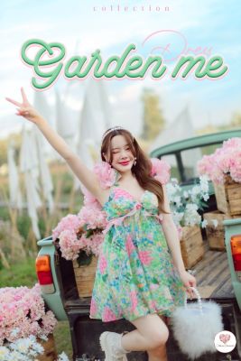 Garden me Dress เดรสผ้าชีฟองโทนเขียวชมพู หวานซ่อนเปรี้ยวดีเทลสวยน่ารักมาก แต่งดีเทลแขนเย็บระบาย สดใส ผ้าใส่สบายมาก