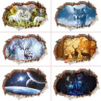 3d Broken Wall Hole Wall Stickers For Office Living Room Bedroom Home Decoration Diy Animal Deer Wolf Scenery Mural Art Decals Wall Stickers  Decals