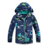 Boys Dinosaur Rain Jackets Hooded Lightweight Waterproof Windbreakers Raincoats