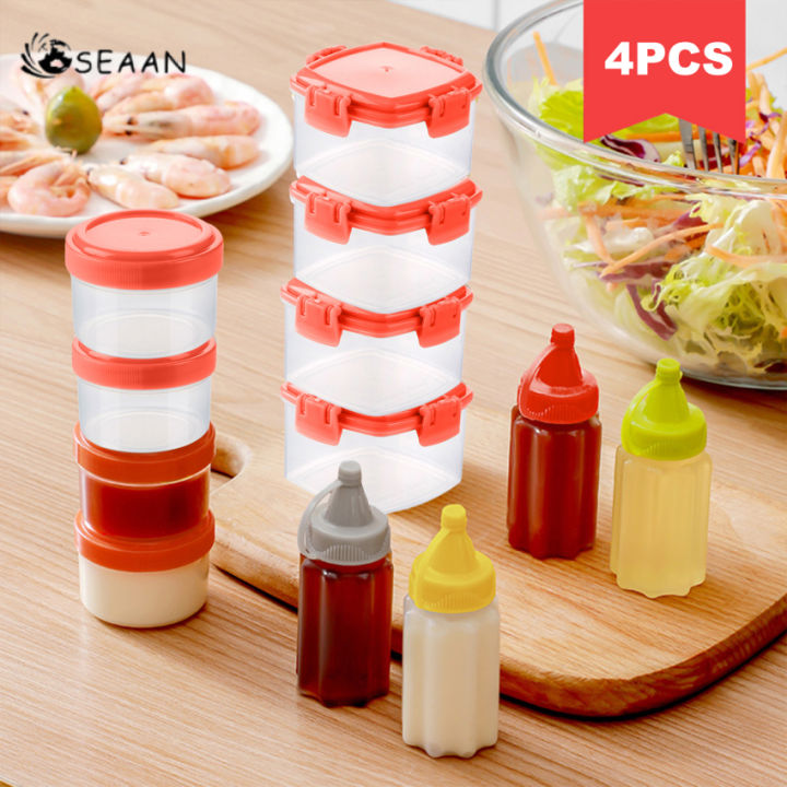 4PCS-Portable Mini Squeeze Bottle Sauce Ketchup Bottle Squeeze Jar  Container Plastic Lunch Box Salad Dressing