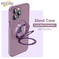 KISSCASE 360 ° ขาตั้งหมุน Magsafe เคสสำหรับ iPhone 11 12 13 14 Pro Max S23Ultra Samsung S22 Plus ฝาครอบด้านเคลือบป้องกันฟิล์มเลนส์เฉียบ