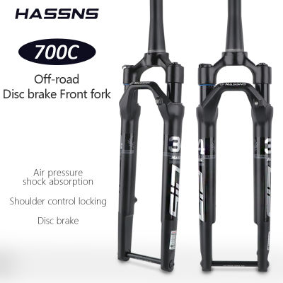 HASSNS ดิสก์จักรยานกรวดส้อม700c โช๊คไหล่จักรยานถนนไฮดรอลิกด้านหน้า Forks เบรกหลังแบบเรียว