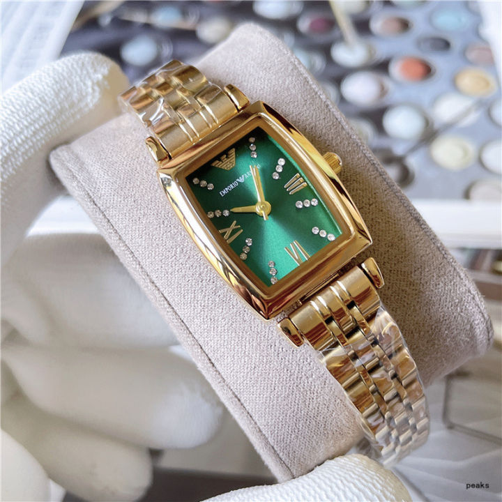 armani-นาฬิกาแฟชั่นของผู้หญิง-นาฬิกาข้อมือสเตนเลสสตีลคริสตัลลำลองสีทองกันน้ำ