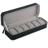 6 Slot Watch Box Portable Travel Zipper Case Collector Storage Jewelry Storage Box(Black)