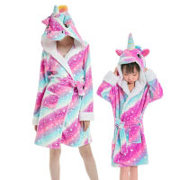 Winter Flannel Bathrobes Women Cartoon Unicorn Panda Bath Robe Pajamas Adults Dressing Gown Hooded Animal Sleepwear Girls Robes