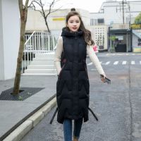 Autumn Winter Ladies Sleeveless Waistcoats Women Solid Color Hooded Long Parkas Vest Warm Black Zipper Hooded Down Coat Parka