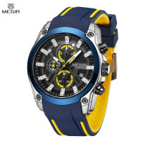 MEGIR Original Blue Sport นาฬิกาสำหรับชายหรูหรา Chronograph นาฬิกาข้อมือทหารนาฬิกาควอตซ์ Luminous Big Dial Reloj Hombre