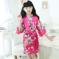 Girl bathrobe peacock wedding flower girl robe kimono stain silk night dresses for children summer sleepwear pajamas kid clothes