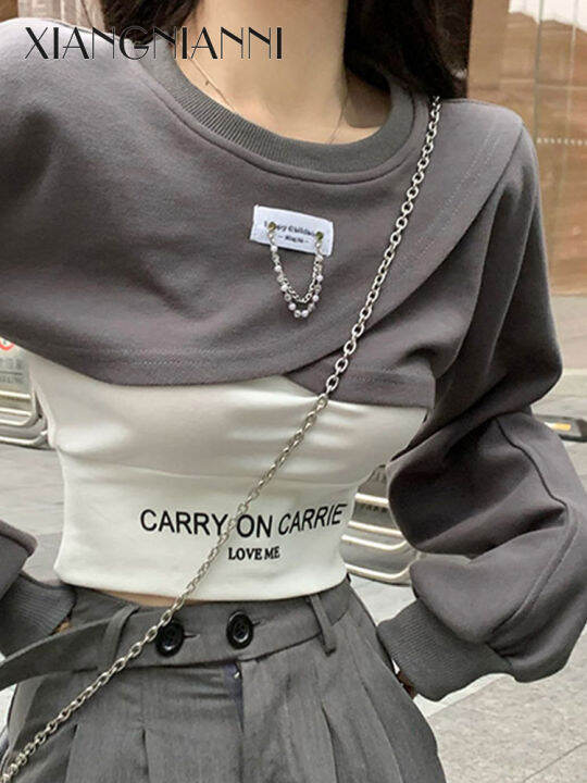 เสื้อสเวตเตอร์สูท2ชิ้นสำหรับผู้หญิงสายเอี๊ยมดึงกางเกงแบบเส้นเล็กสีเทาเข้ม