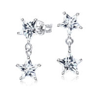 100% PURE 925 SILVER STARS CZ EARRINGS SILVER ECS-28. PERFECT FOR DAILY WEAR AND GORGEOUS FOR SPECIAL EVENT.