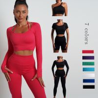 25PCS Seamless Yoga Sets Sports Fitness High Waist Hip Raise Pants Shorts Long-sleeved Suits Workout Gym Leggings Set for Women