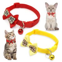 ☏○∋ 1Pcs Plaid Print Puppy Dogs Adjustable Bow Tie Nylon Collar Pet Supplies Ornament Cat Kitten Decoration Accessories With Bell