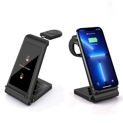 15W Wireless Charger 3 in 1 Stand Foldable for iPhone 14 13 12 11 XS XR X 8 Apple Watch Airpods Pro Fast Charging For IWatch 7 6