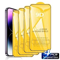 {Digital Pendant} กระจกนิรภัยป้องกันหน้าจอ9D 4ชิ้นสำหรับ iPhone 11 12 13 14 Pro Max แก้วป้องกัน Xs Max XR 12 13 Mini 14 Plus คลุมทั้งหมดScreen Protectors