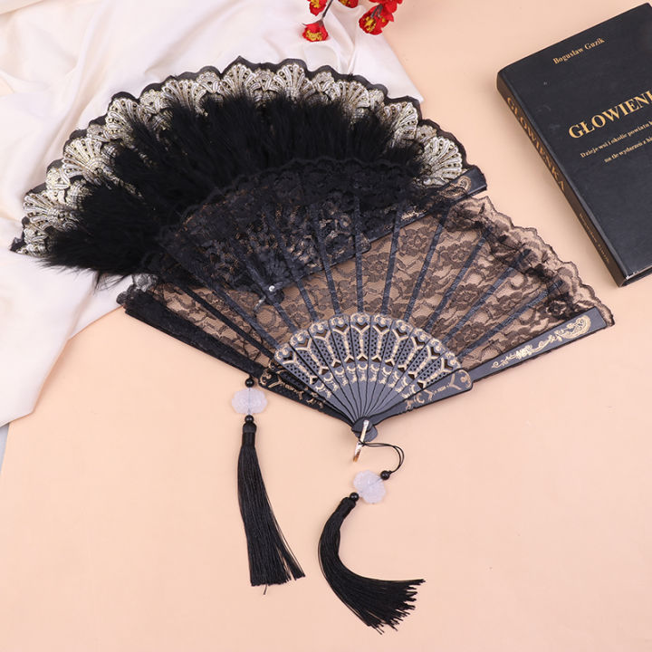 carmelun-ขนนกโลลิต้าพัดนางฟ้าสาวสวยหวานสไตล์โกธิคสีดำพัดมือศิลปะงานฝีมือสำหรับตกแต่งในงานแต่งงาน