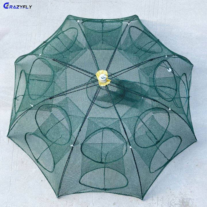 Crazyfly Foldable Umbrella Fishing Net Dip Cage Collapsible 8 Holes