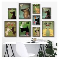 Vintage Animal Art: Doberman Drink Dog Canvas Pictures For Living Room, Retro Black Dog Shepherd Wall Art Decor