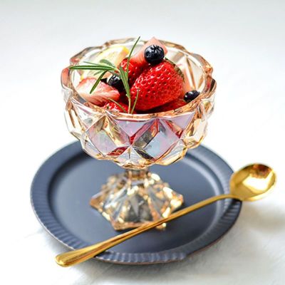 【CW】❈  Shake Yogurt Goblet Glass Cups Salad Plates Embossed Bowl Dessert
