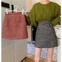 CODพร้อมส่ง กระโปรงครึ่งตัว, กระโปรงผ้าวูล houndstooth ผู้หญิง, กระโปรงเอวสูงใส่แล้วดูผอม SK5887