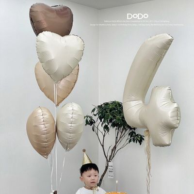 6pcs Brown Beige Cream Heart Balloons Kit With 40inch Cream Number Balloon Children’s Birthday Party Decoration Set Baby Shower Balloons