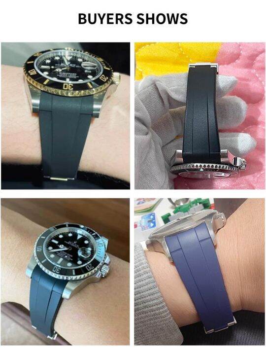 20-มม-สีดำสีฟ้าสีเขียวหัวเข็มขัดทองสายนาฬิกาสำหรับ-rolex-water-ghost-yacht-gmt-arc-อินเทอร์เฟซยางซิลิโคนนุ่มสายนาฬิกา