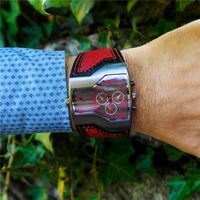 Oulm HP1220ควอตซ์นาฬิกาชายกีฬากลางแจ้งนาฬิกาข้อมือสองโซนเวลาบุรุษออกแบบนาฬิกายอดนิยมแบรนด์หรูผู้ชายนาฬิกา