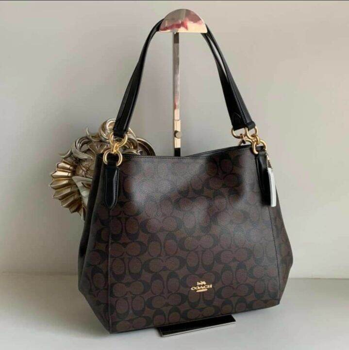 Guaranteed Original Coach Hallie Signature Coated Canvas Monogram Shoulder Bag F80298 Brown