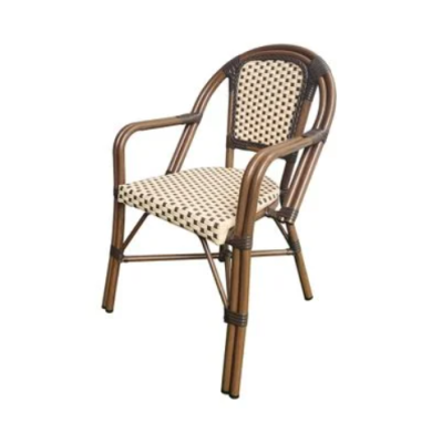 Chair artificial rattan, aluminum frame size 58x63x84 cm.- (Max load 100 kg.) - cream/brown