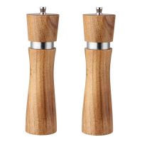 2Pcs Wood Salt and Pepper Grinders Set, Manual Acacia Salt and Pepper Shaker Mill Kit with Adjustable Coarseness, 8 Inch