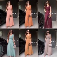 J9806 Jumpsuit จั๊มสูท ปกสูท แขนกุด ขายาว Jumpsuit, suit collar, sleeveless, long legs