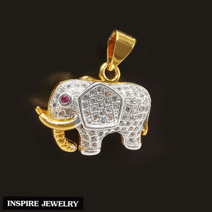 inspire-jewelry-จี้ช้าง-ฝังเพชรสวิส-ตาทับทิม-ตัวเรือนหุ้มทองแท้-100-24k