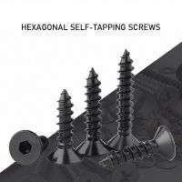 20 50Pcs Hex Socket Flat Countersunk Head Self-tapping Screw M3 M4 Black Carbon Steel Wood Screw Hardware Fasteners Screw Bolt Nails Screws  Fasteners