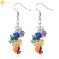 CSJA Natural Chipped Stone Earrings Drop Dangle 7 Chakra Irregular Bead Crystal Earrings for Women Fashion Handmade Jewelry G458