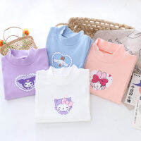 BabyCinnamoroll เสื้อผ้าเด็กผู้หญิง2023ฤดูใบไม้ร่วง,ใหม่เสื้อซับในคอสูงครึ่งคอเสื้อผ้าเด็ก Kuromi เสื้อผ้าเด็กในเสื้อยืดคอปกผ้าฝ้ายเสื้อคู่